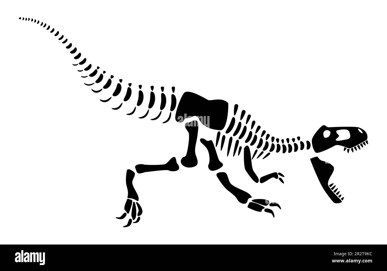 Tyrannosaurus Rex skeleton . Silhouette dinosaurs . Side view . Vector . Stock Vector