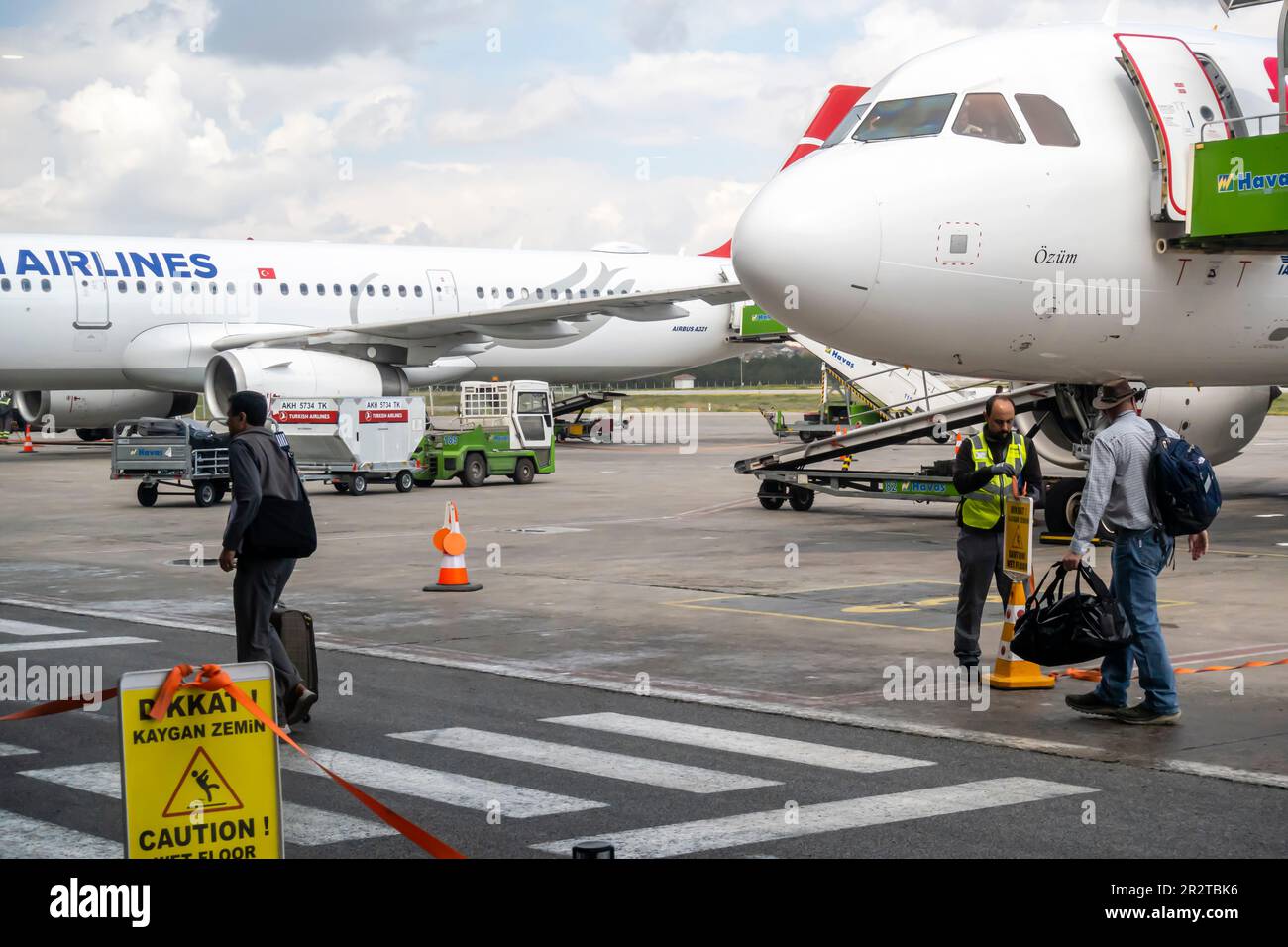 Turkish airlines airplane on tarmac, Kayseri airport Turkey Passengers