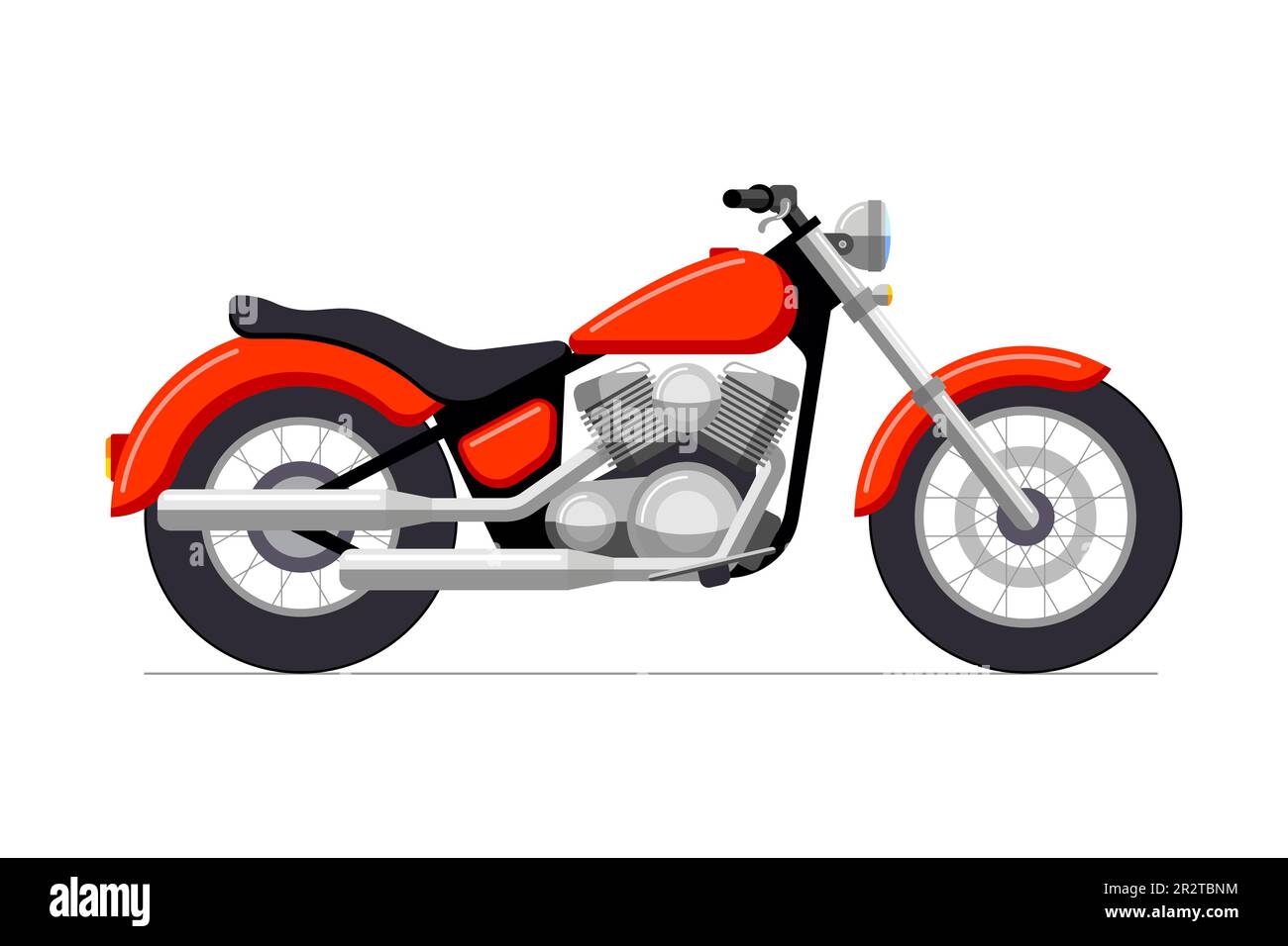 Retro classic motorbike. Vintage motorcycle side view. Detailed red motor bicycle chopper vector eps illustration. Traditional road transport isolated on white background Stock Vector