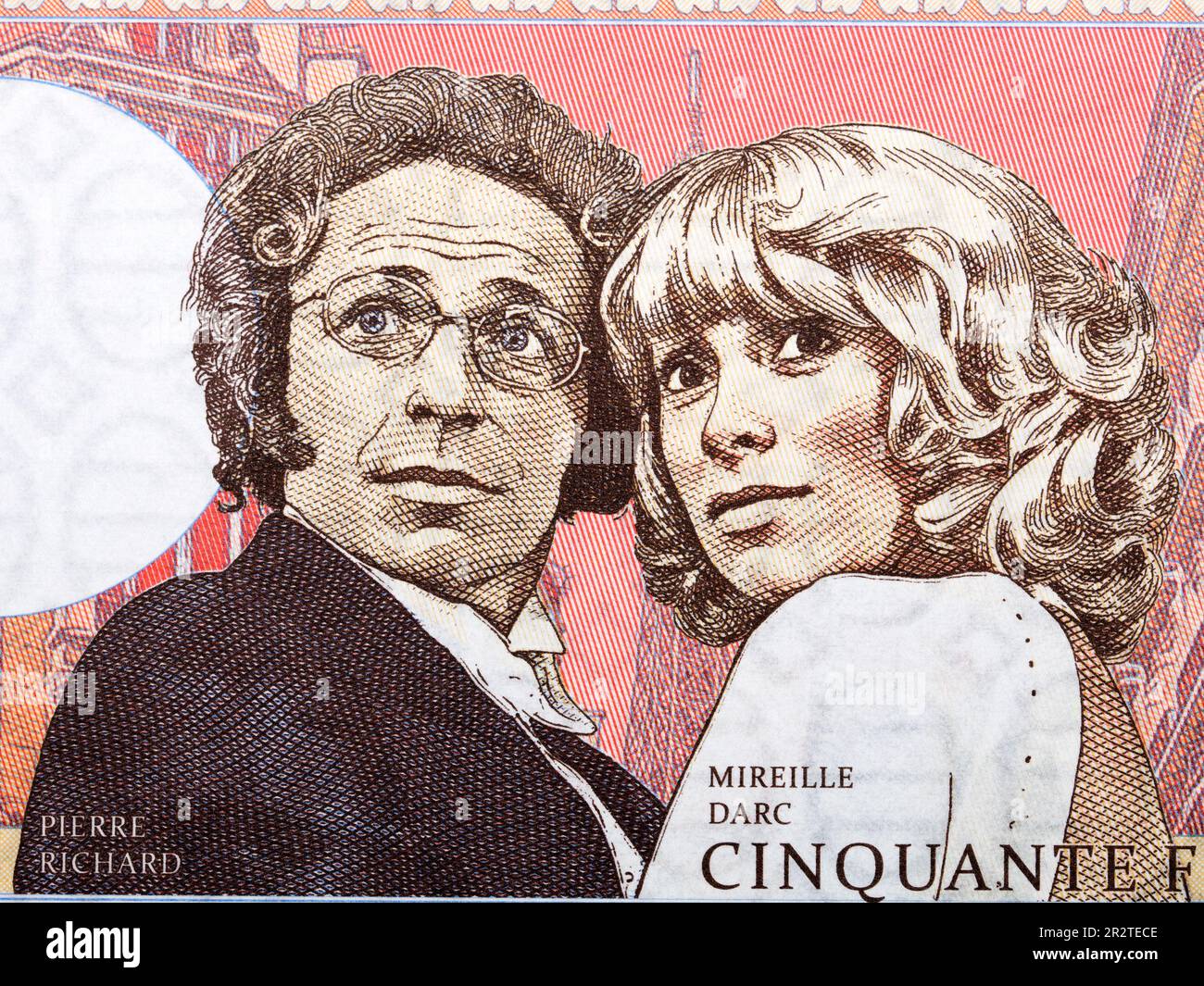 Mireille Darc and Pierre Richard from French money - Francs Stock Photo