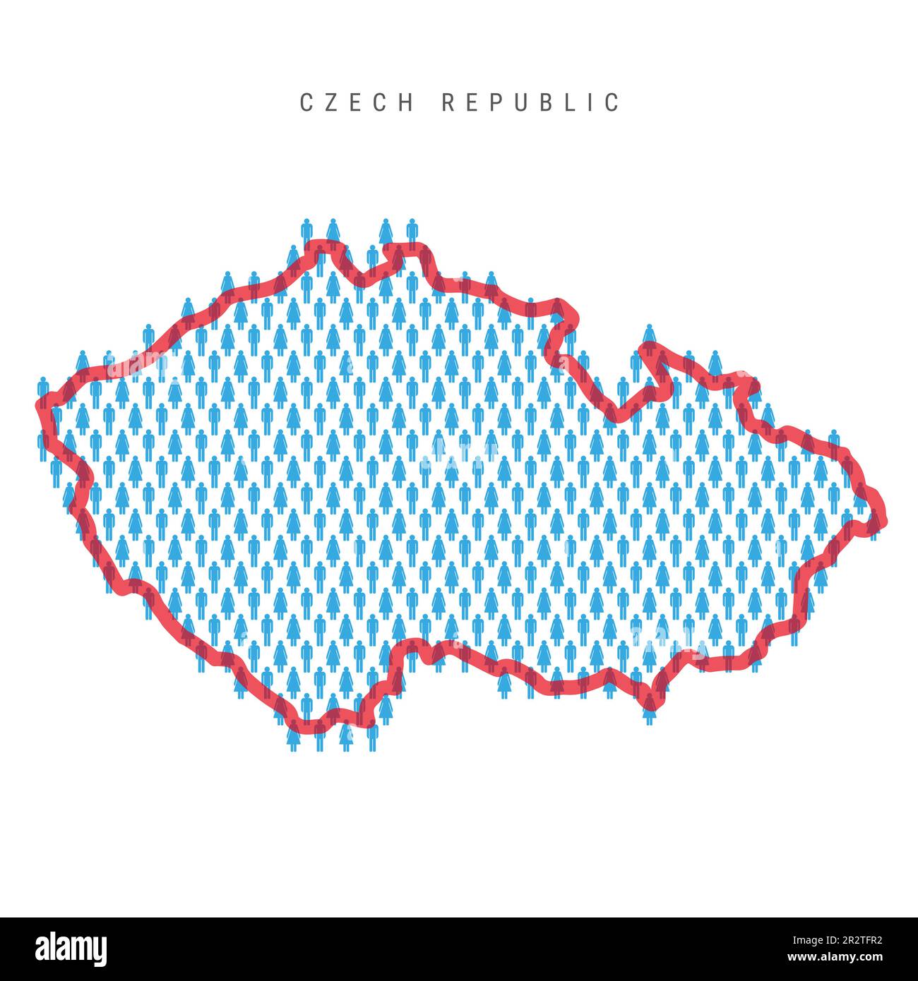 Czech Republic population map. Stick figures Czechia people map with bold red translucent country border. Pattern of men and women icons. Isolated vec Stock Vector