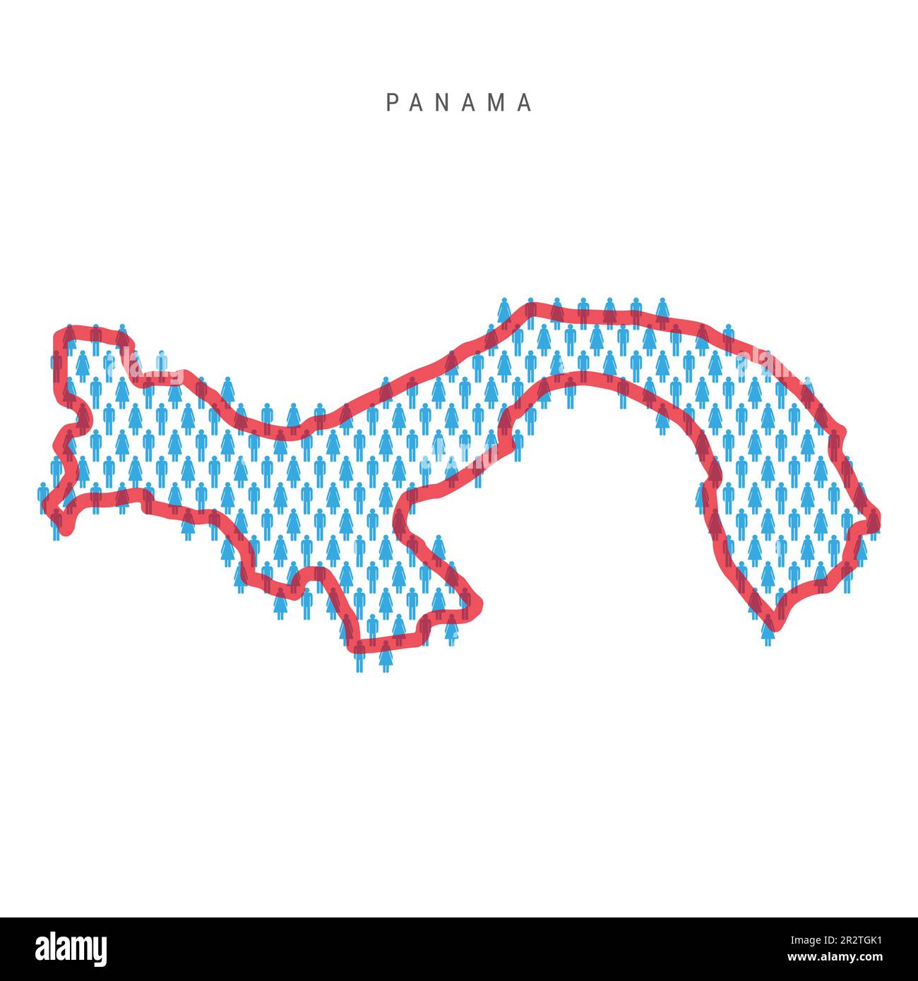 Panama population map. Stick figures Panamanian people map with bold