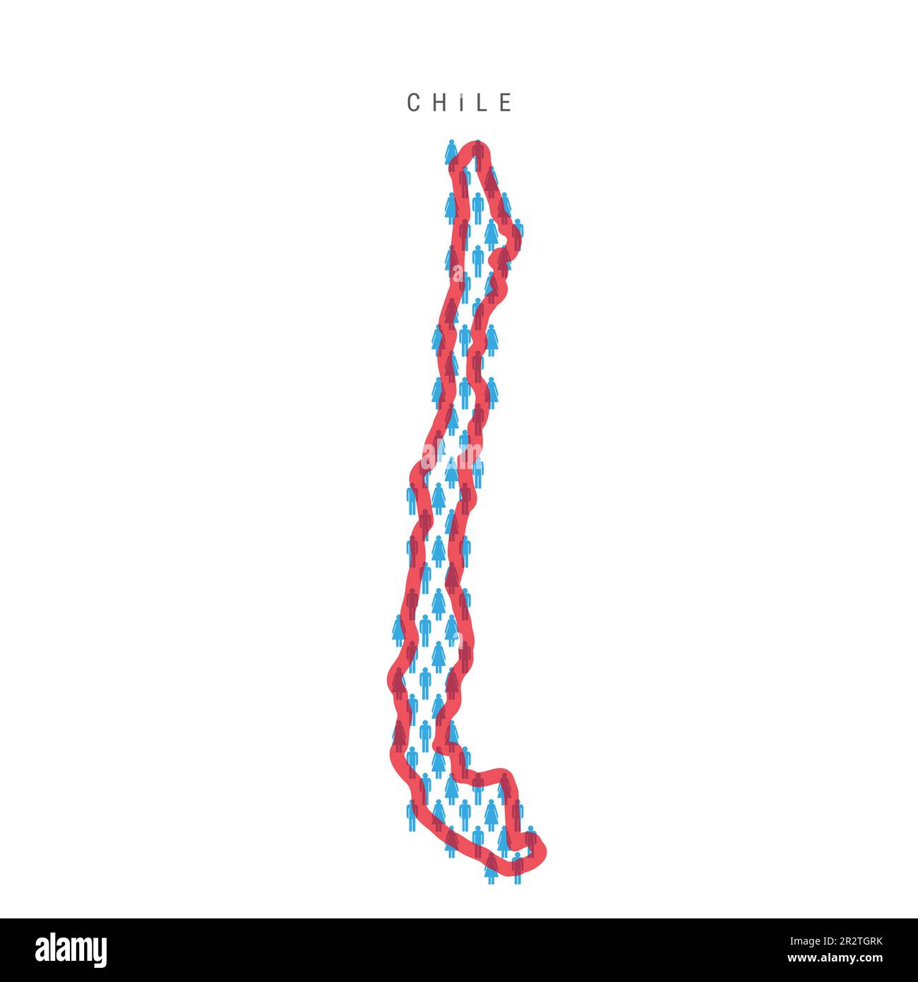 Chile population map. Stick figures Chilean people map with bold red ...