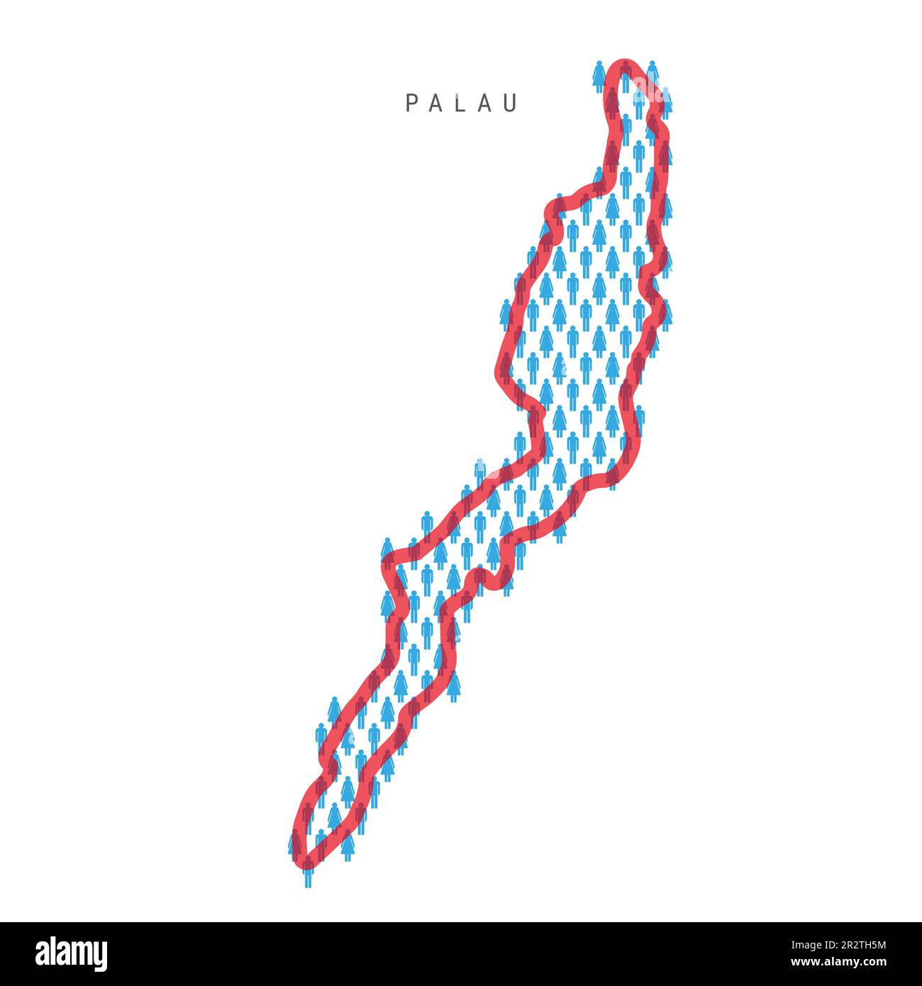 Palau population map. Stick figures Palauan people map with bold red