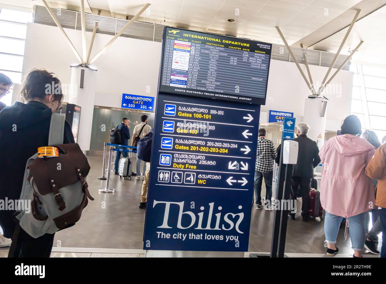 Departures information display with flights information Tbilisi
