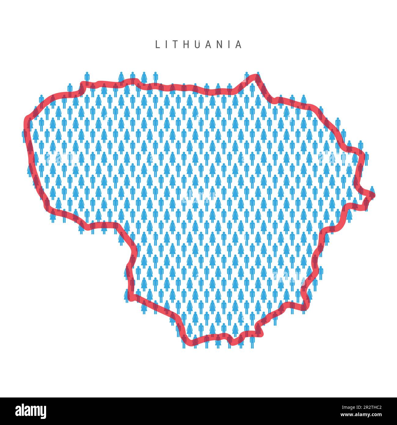 Lithuania population map. Stick figures Lithuanian people map with bold red translucent country border. Pattern of men and women icons. Isolated vecto Stock Vector