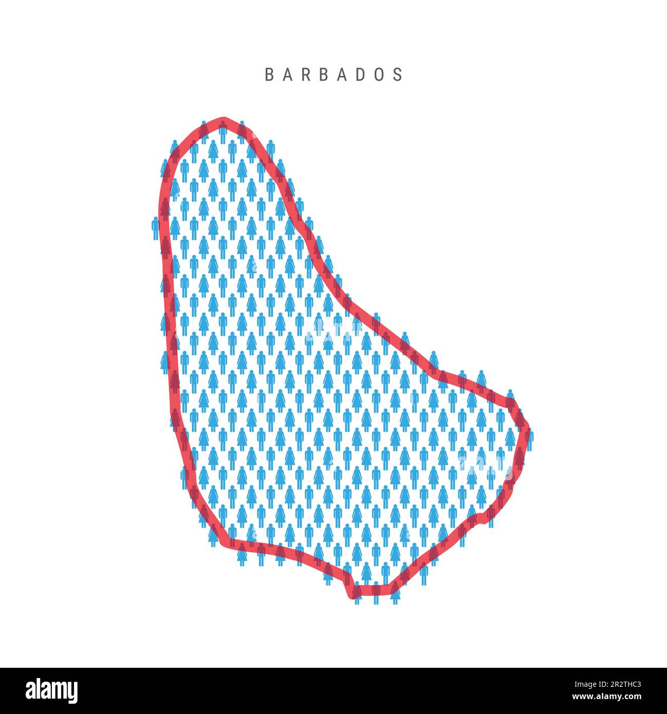 Barbados population map. Stick figures Barbadian people map with bold