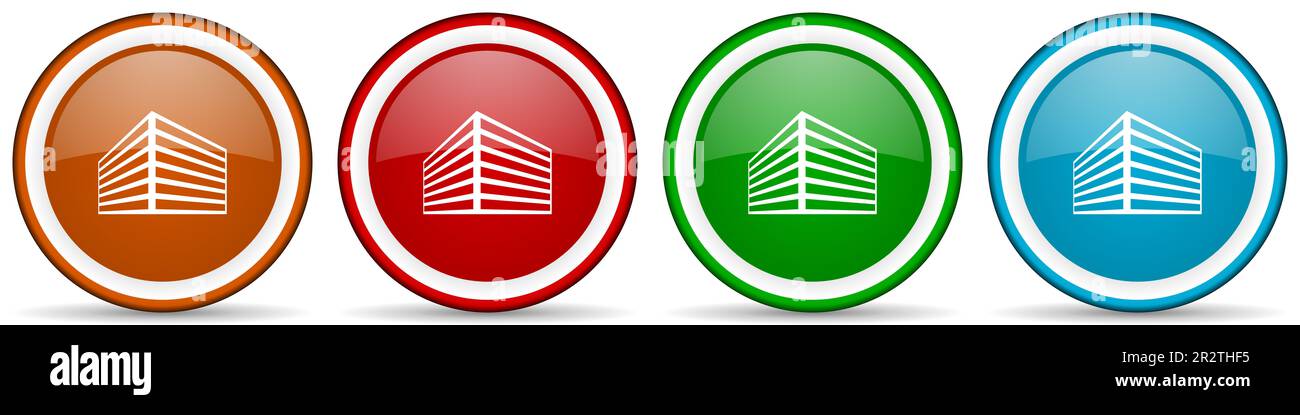 Modern design office building glossy icons, set of modern design ...