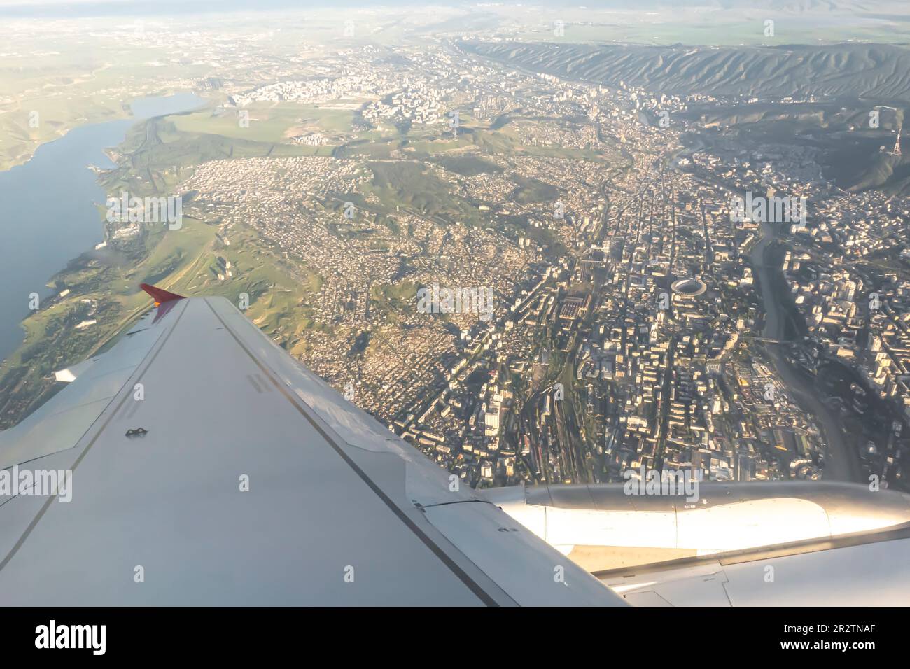Tbilisi aircraft wing aerial view from an airplane window