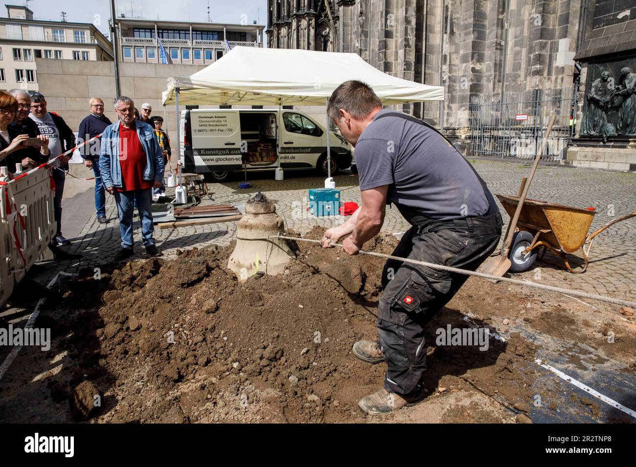 on the occasion of the 100th anniversary of the St. Peter's bell in the cathedral, 5 small bells were cast on May 5, 2023 on the Roncalliplatz square Stock Photo