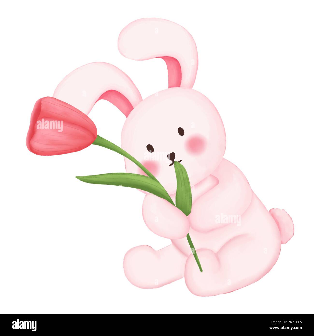 Watercolor bunny and tulip flower. Watercolor easter bunny illustration. Easter day,greeting cards,wallpaper,scrapbook,etc. Stock Photo