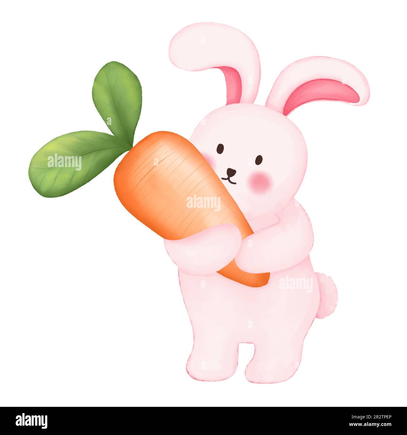 Easter bunny with carrot. Watercolor rabbit and carrot illustration. Easter Day element,greeting cards,wallpaper,stationary,scrapbook, etc. Stock Photo