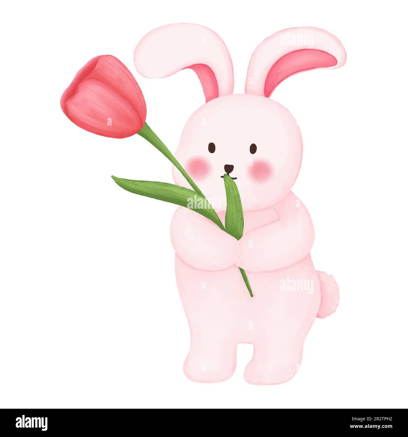 Watercolor bunny and tulip flower. Watercolor easter bunny illustration. Easter day,wallpaper,scrapbook,etc. Stock Photo
