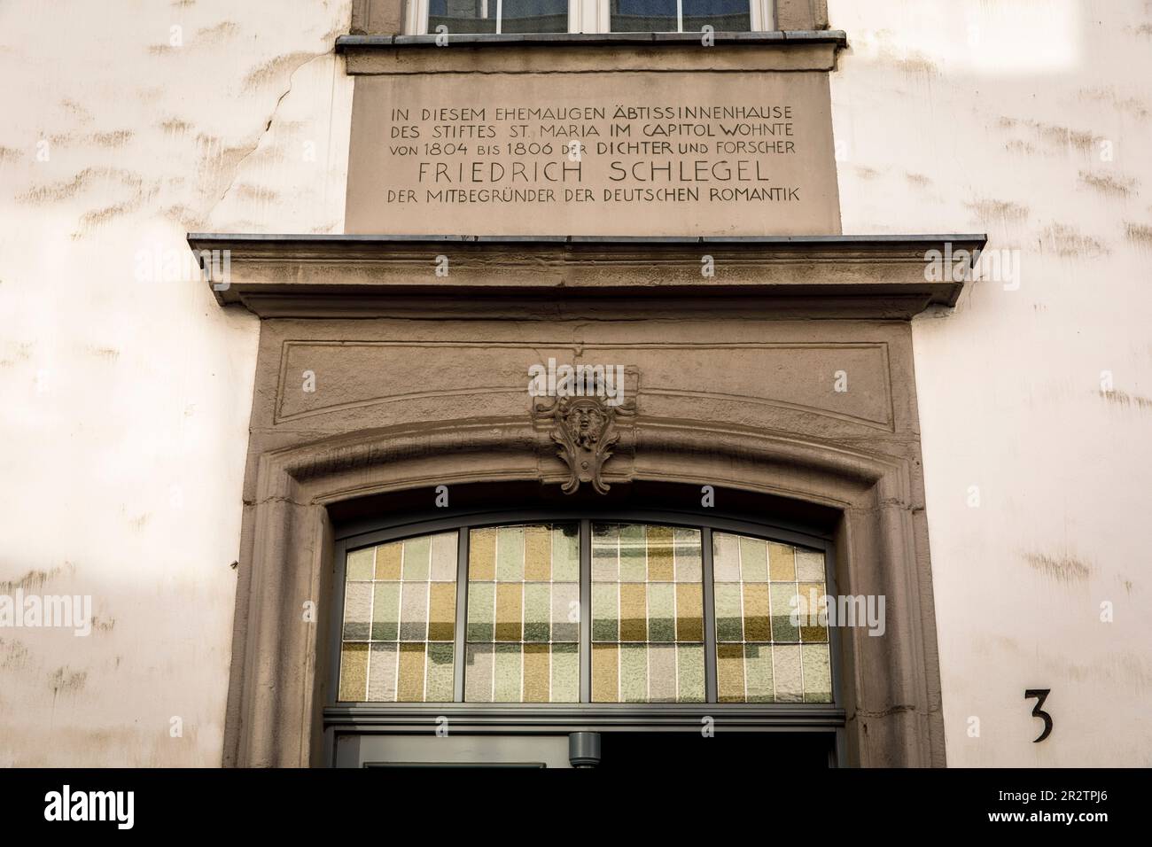 in this former abbot's house the poet Friedrich Schlegel lived from 1804 to 1806, co-founder of German Romanticism, Cologne, Germany.  in diesem ehema Stock Photo