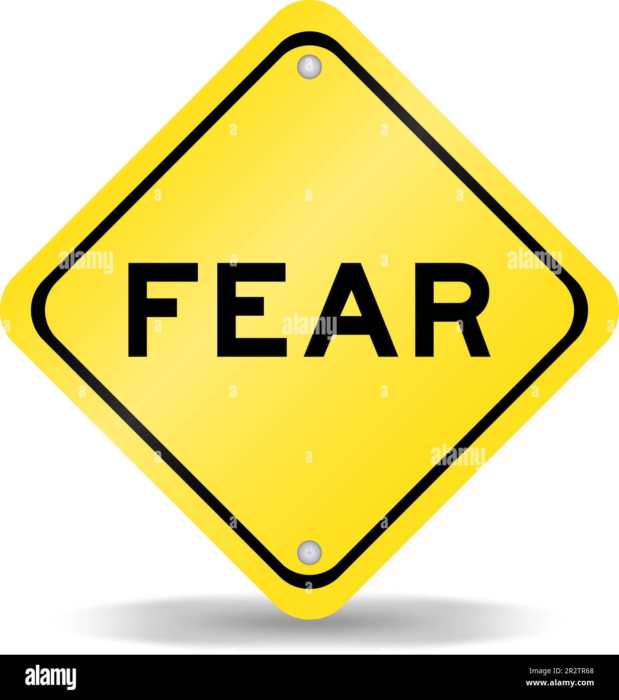 Yellow color transportation sign with word fear on white background