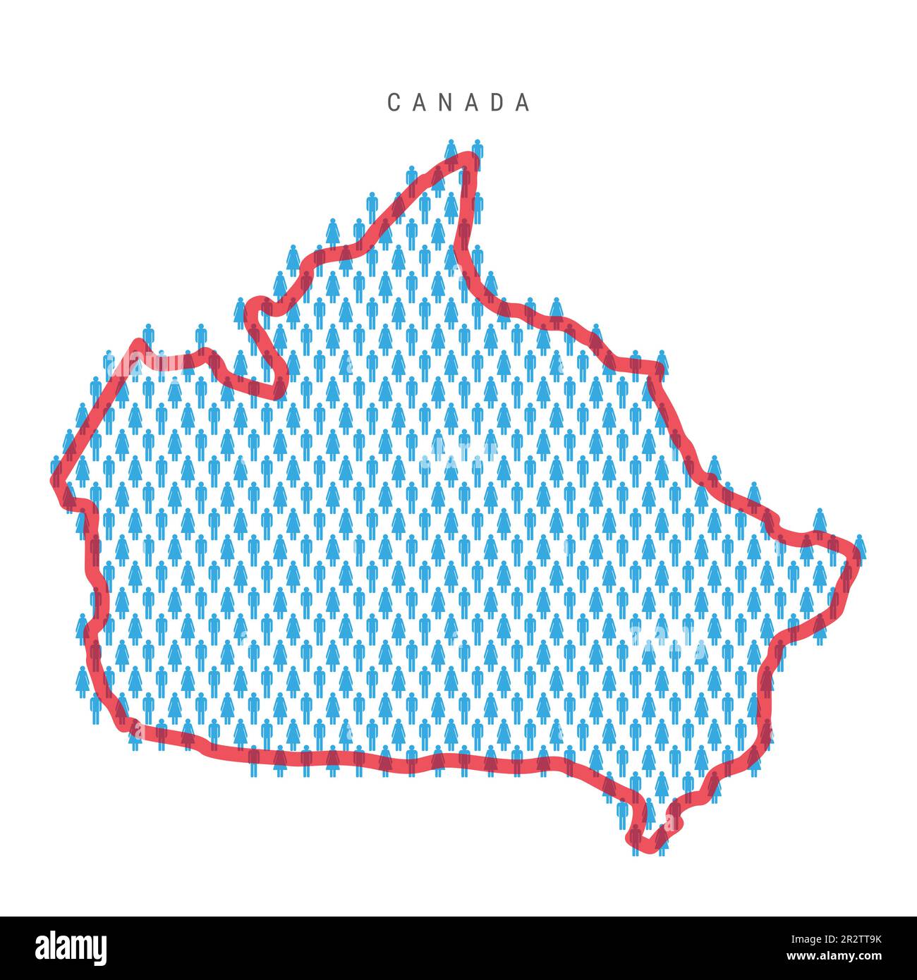 Canada population map. Stick figures Canadian people map with bold red