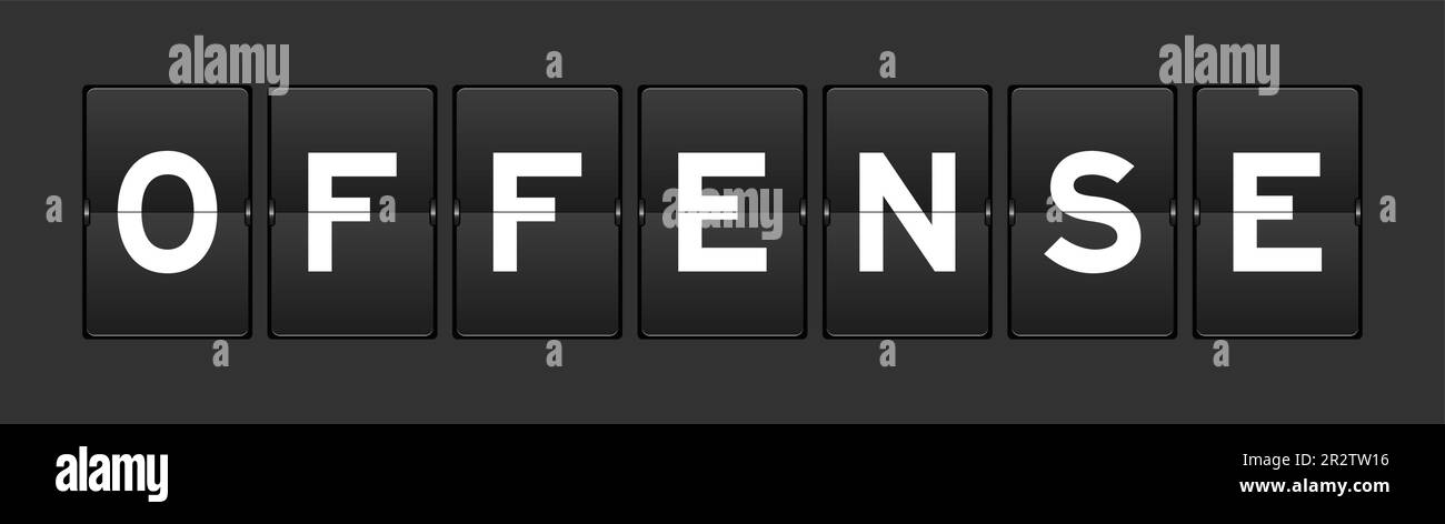 Black color analog flip board with word offense on gray background ...