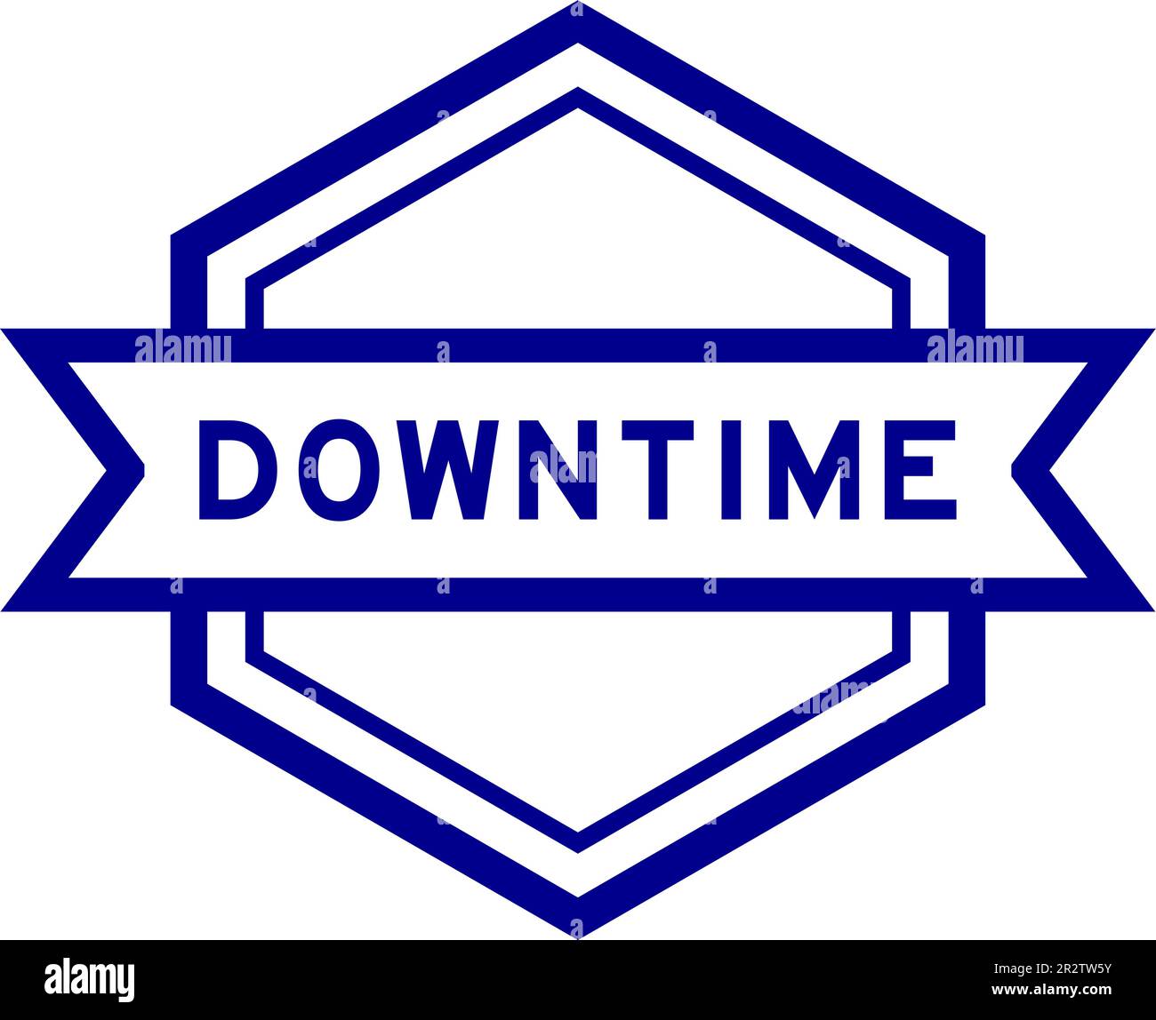 Vintage blue color hexagon label banner with word downtime on white