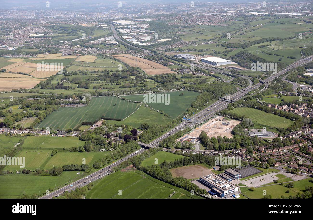 Aerial view of proposed Amazon site near the M62 at Scholes