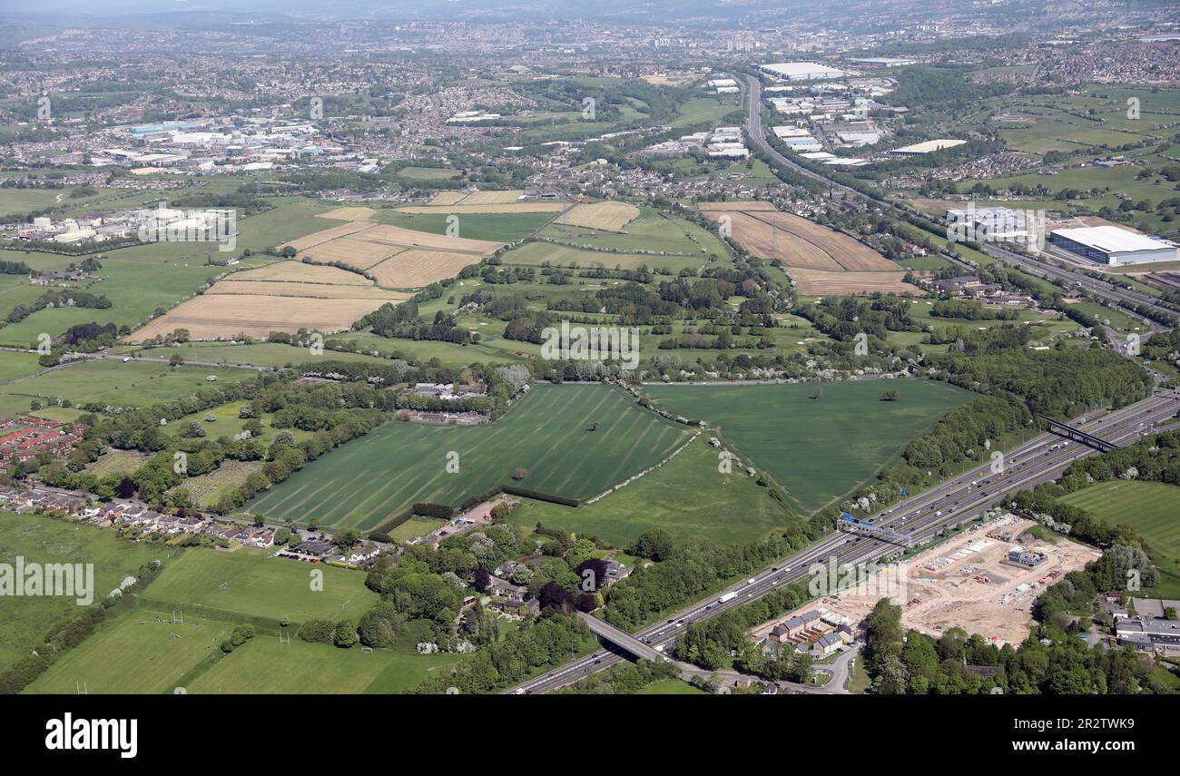 Aerial view of proposed Amazon site near the M62 at Scholes