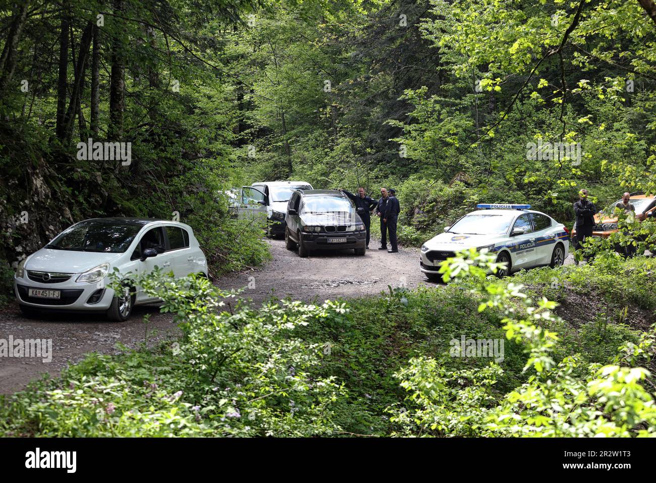Modrus, Croatia. 21st May, 2023. Investigators leaves the crash site of ...