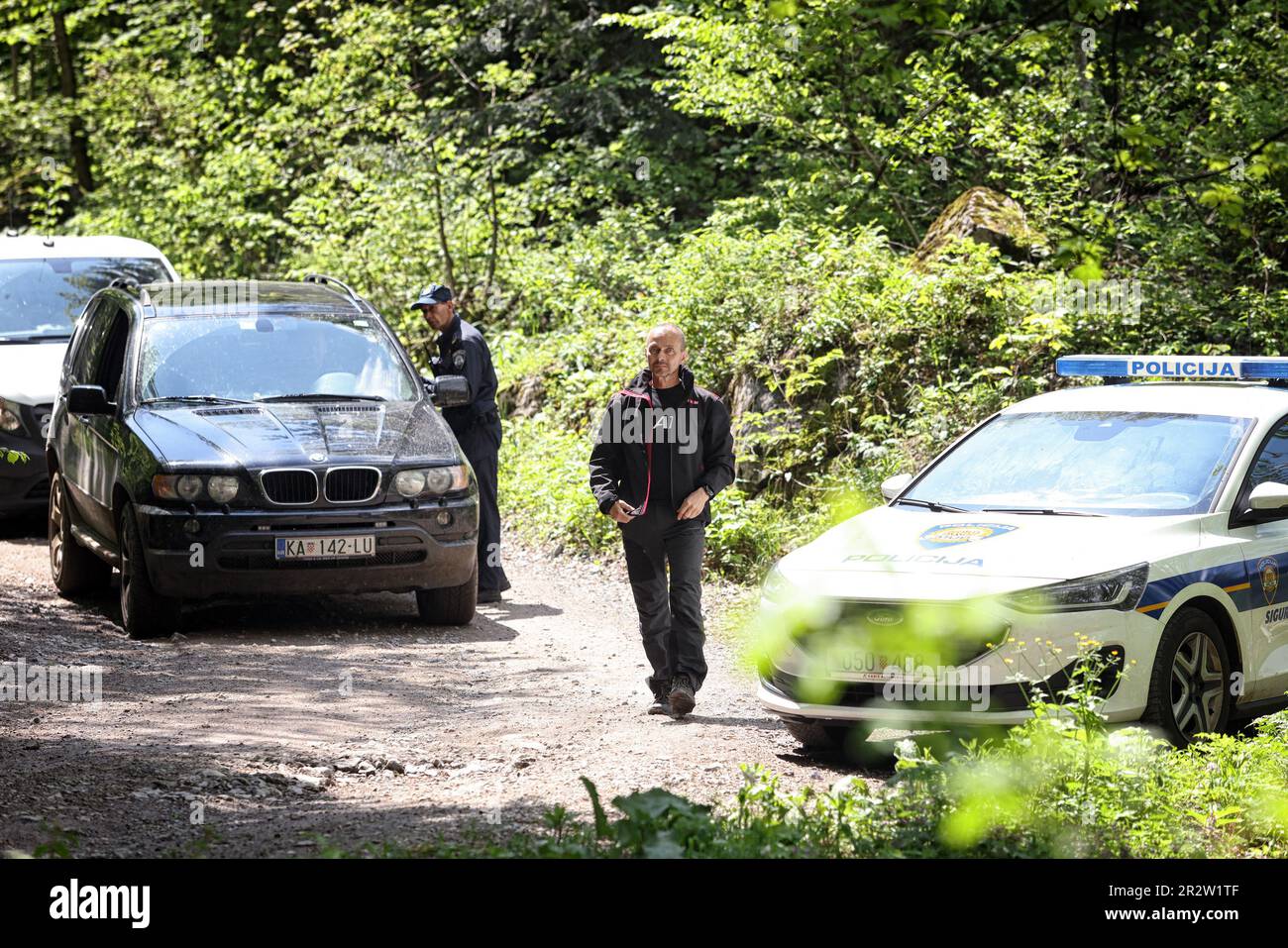 Modrus, Croatia. 21st May, 2023. Investigators leaves the crash site of ...