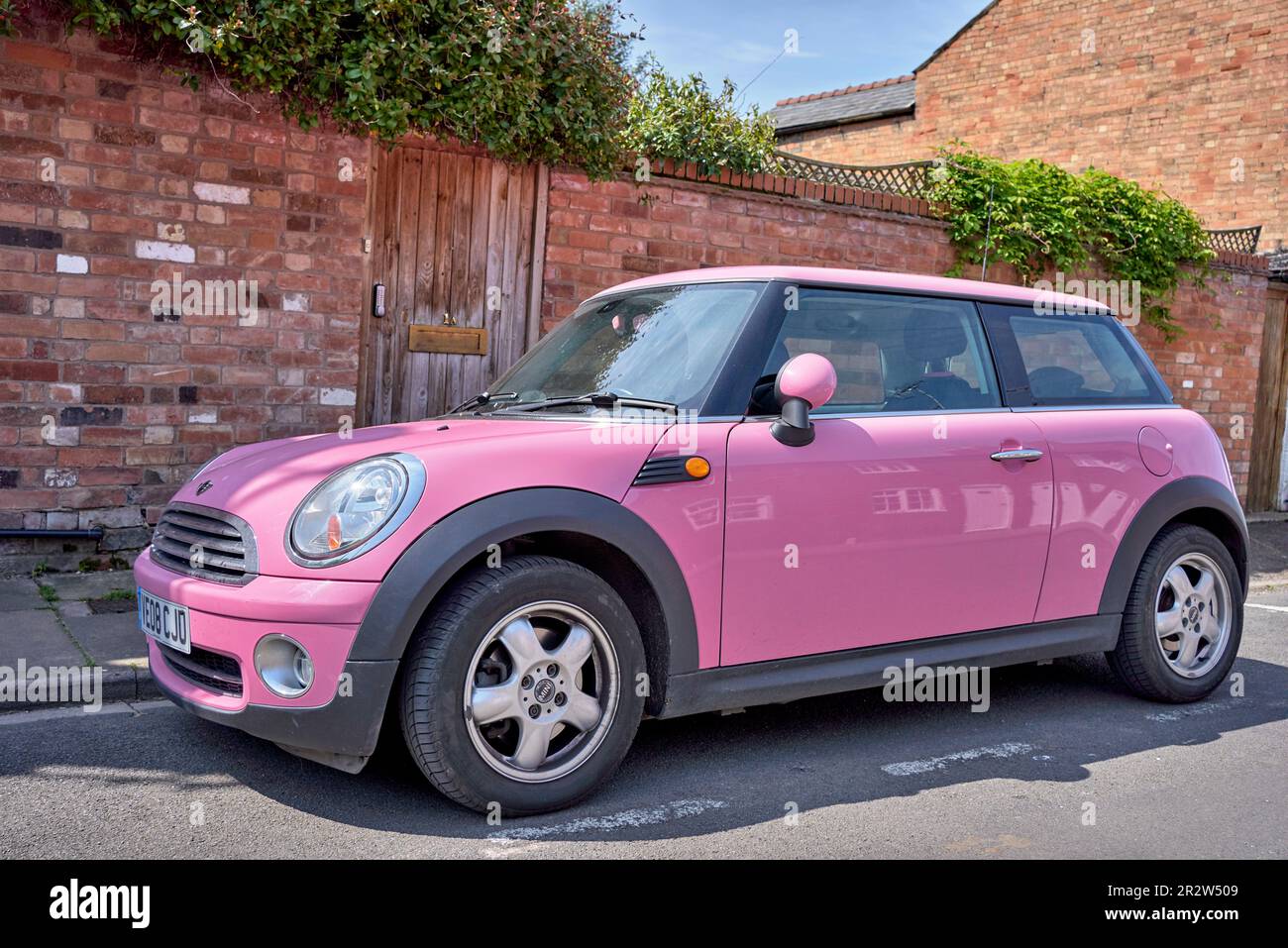 Pink Mini car. England UK Stock Photo