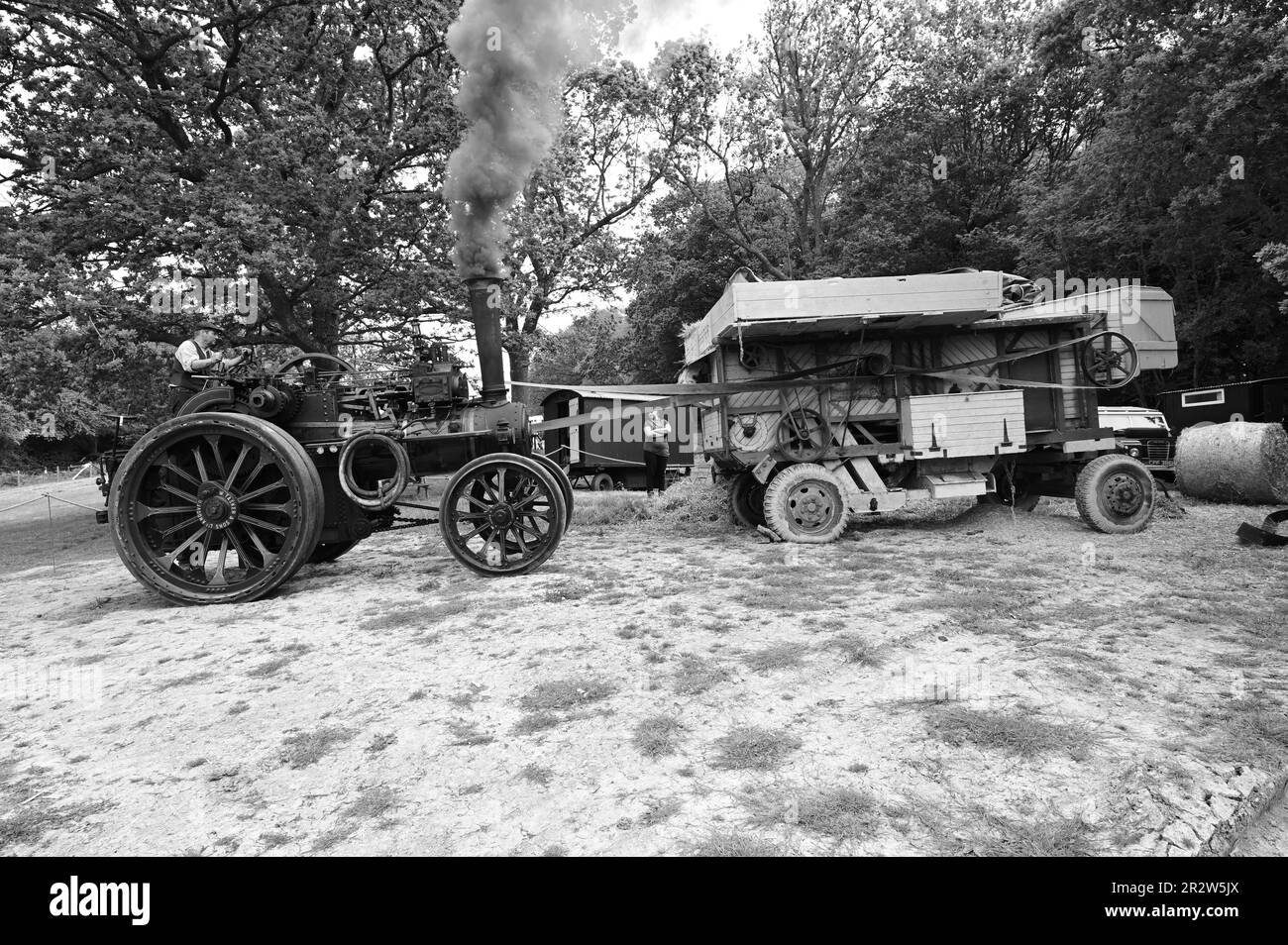 A Traction engine powering a Threshing machine Stock Photo Alamy