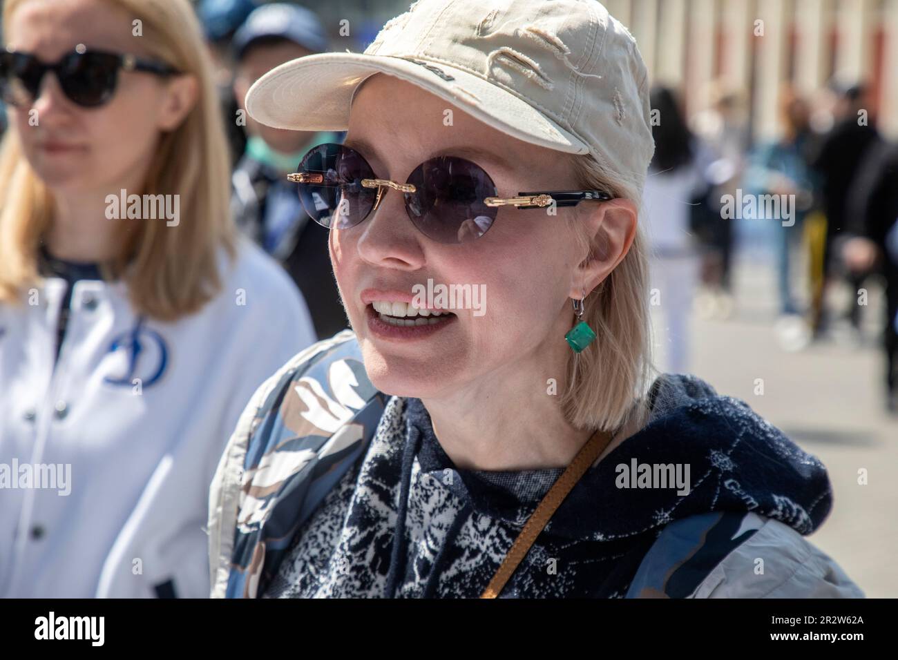 Moscow, Russia. 21st of May, 2023. Russian actress Marina Zudina attends to plant out wild cherry trees in Dynamo Park to mark the Dynamo Moscow centenary as part of the Cherry Forest Festival in Moscow, Russia Stock Photo