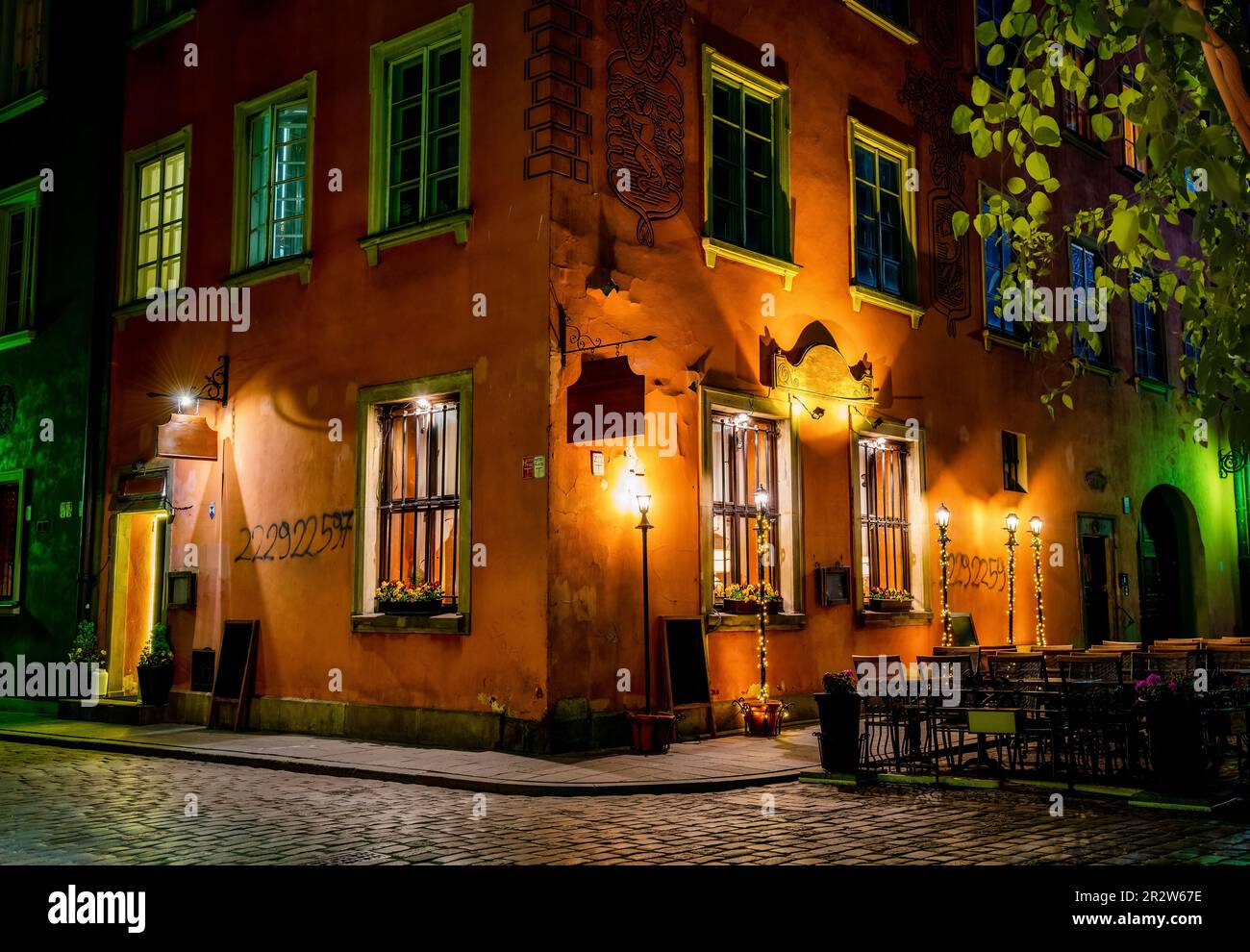 Old restaurant in the old town of Warsaw Stock Photo