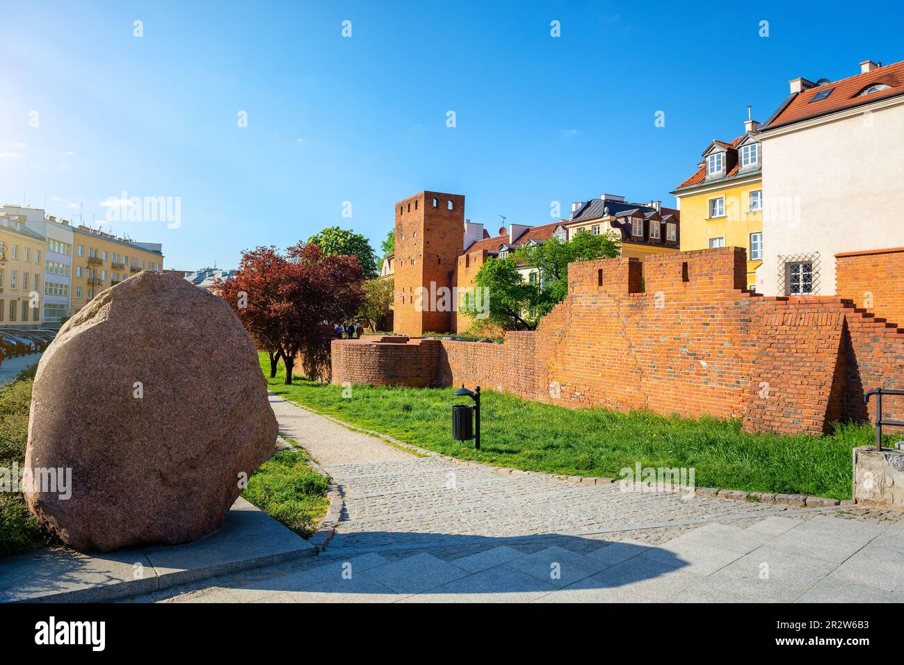 Wall and old town in Warsaw, Poland. Stock Photo