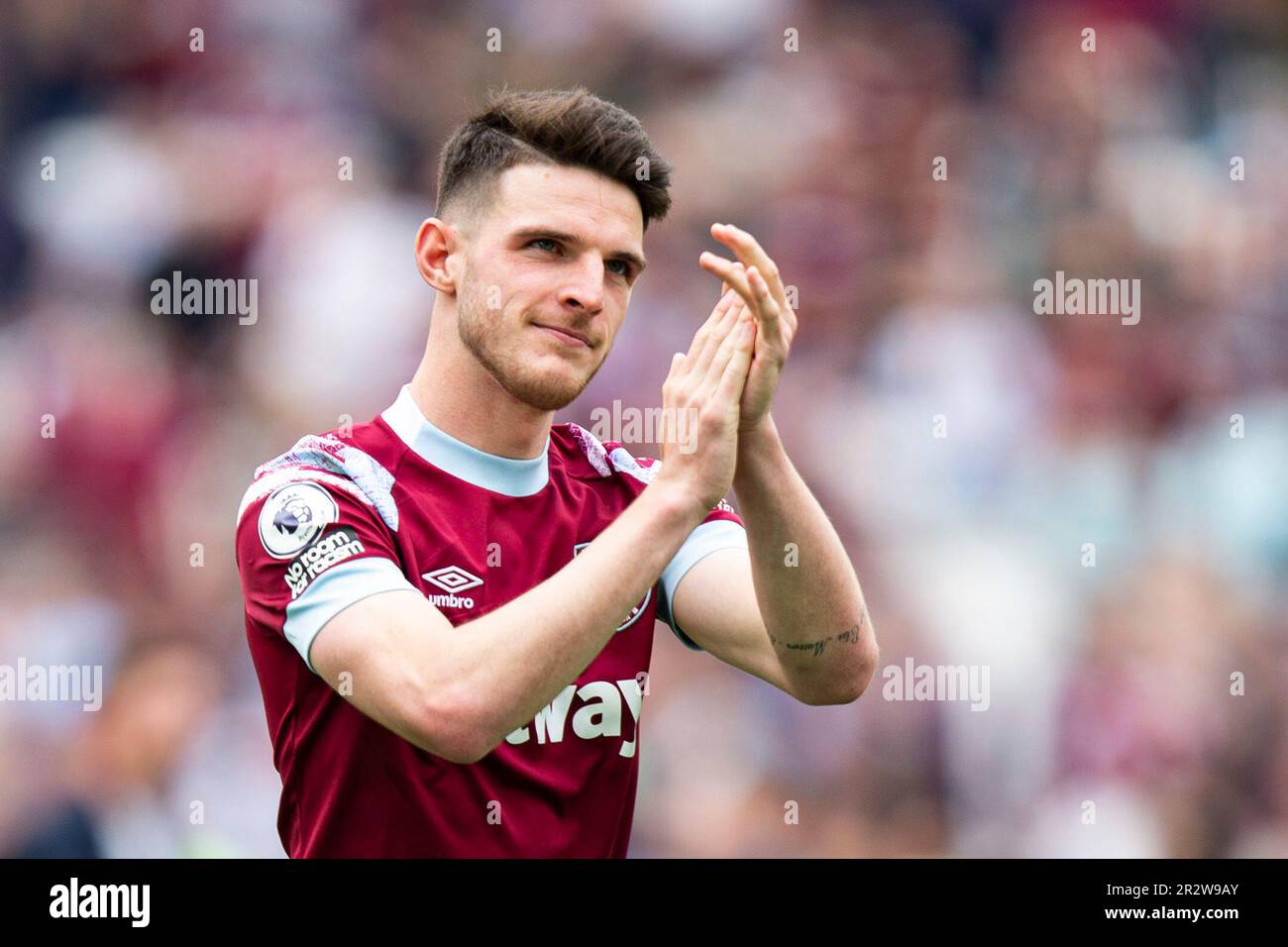 London, UK. 21st May, 2023. Declan Rice of West Ham United applauds the ...