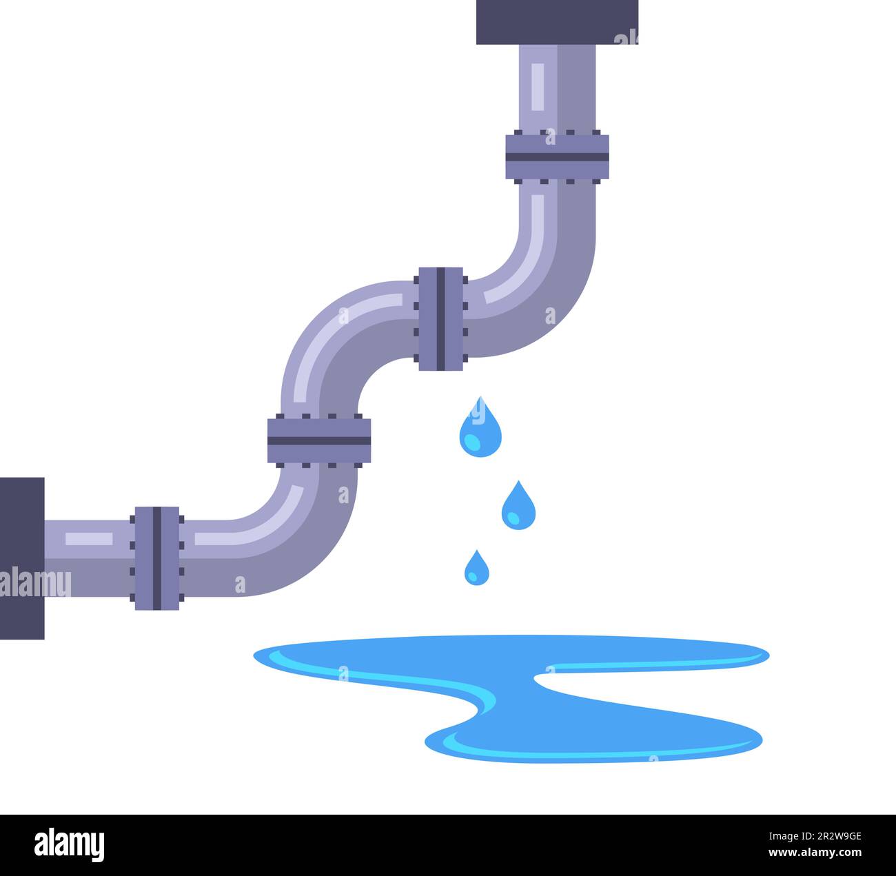 water flows from iron pipes. flat vector illustration Stock Vector