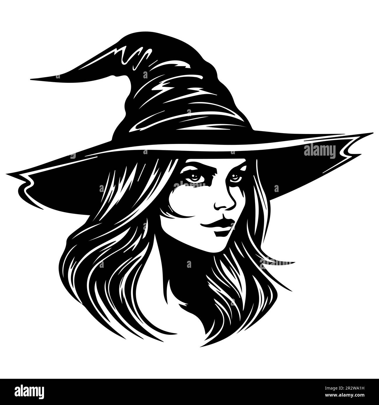 beautiful witch face black icon on white background. flat vector ...