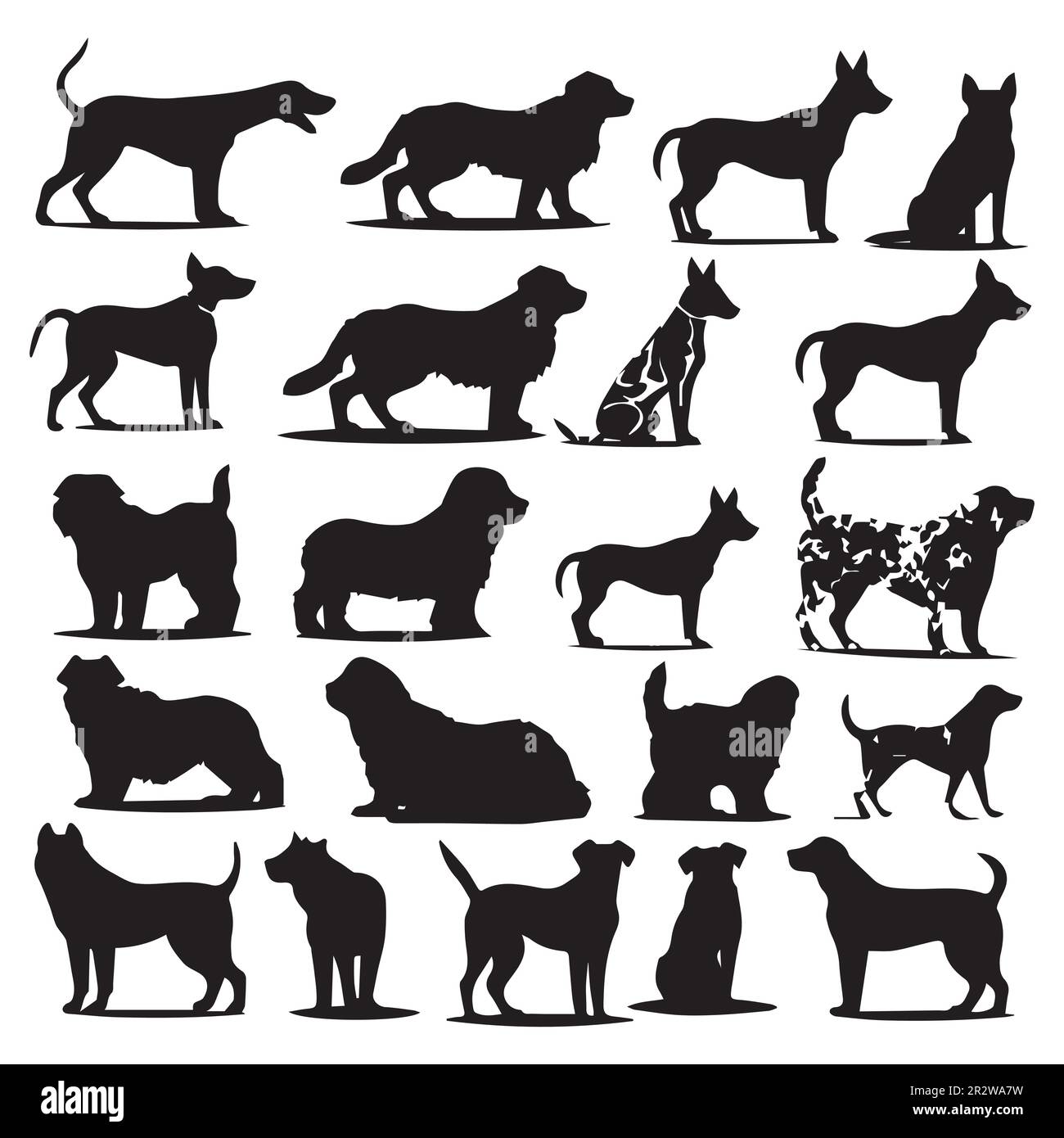 A collection of dogs with different breeds' silhouette vectors. Stock Vector