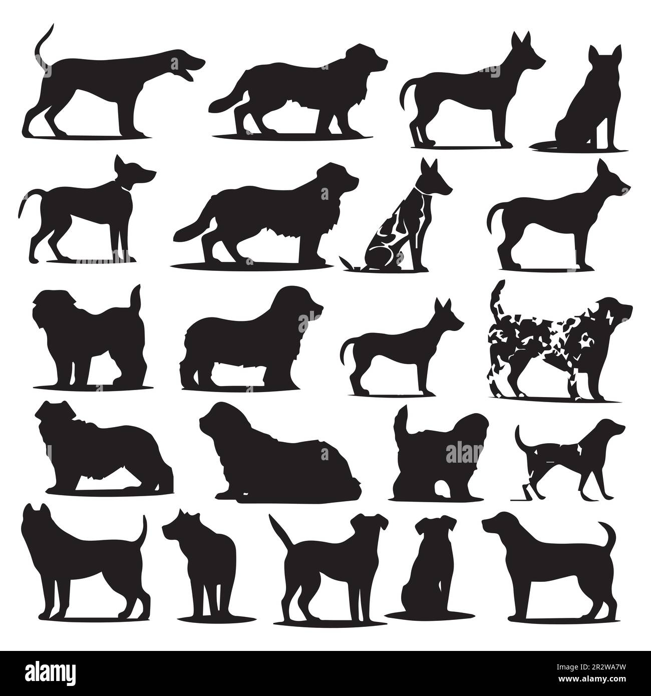 A collection of dogs with different breeds' silhouette vectors Stock