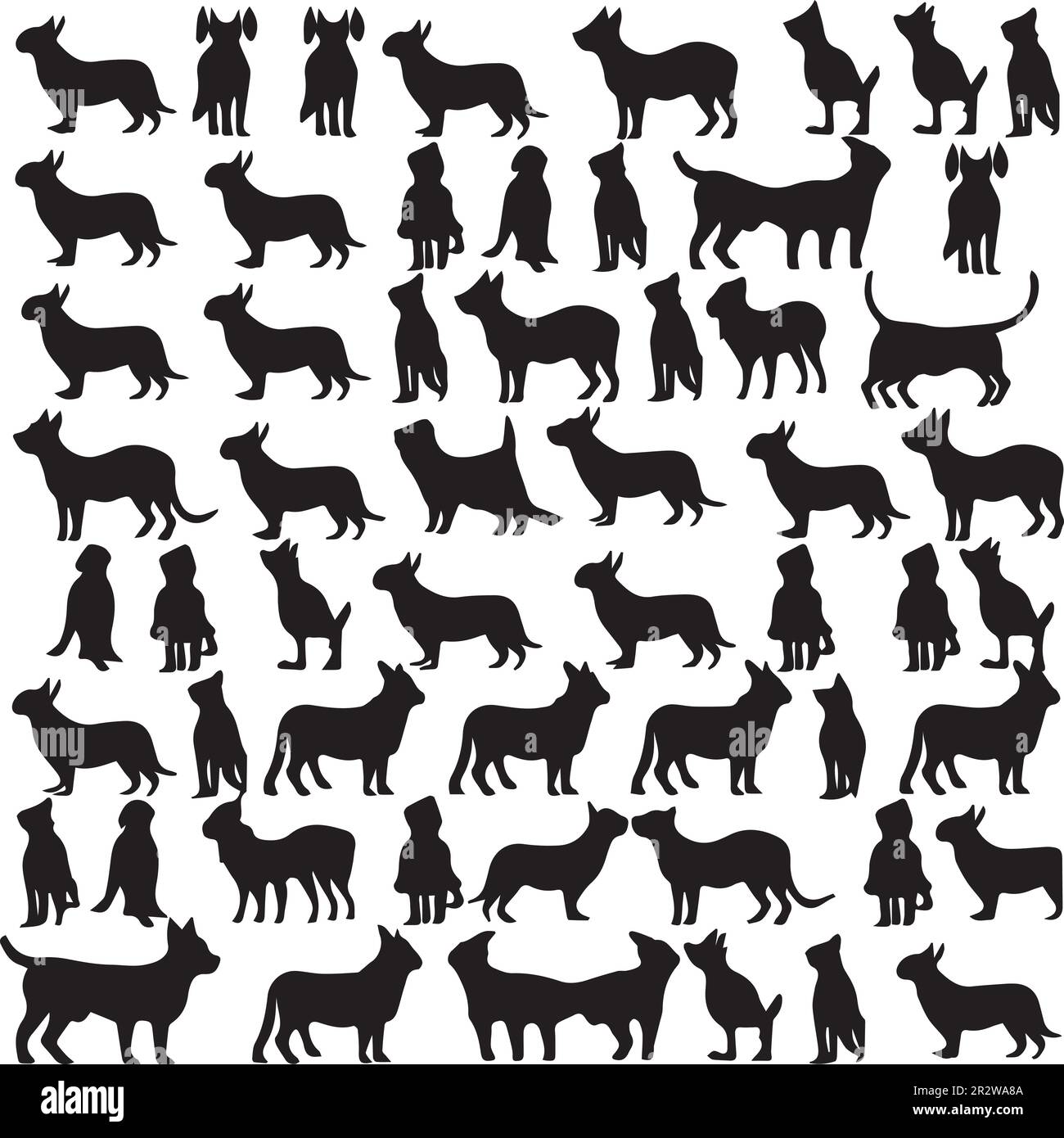 A set of Silhouettes of dogs and cats on a white background Stock ...