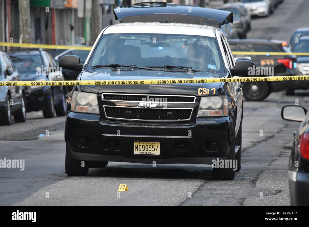 Paterson, United States. 21st May, 2023. Evidence markers seen on the