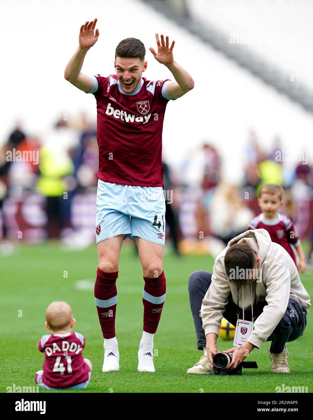 West Ham United's Declan Rice and his son Jude at the end of the ...