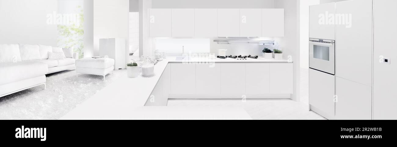 View of Living room and kitchen. Home modern open space. Interior design with ...