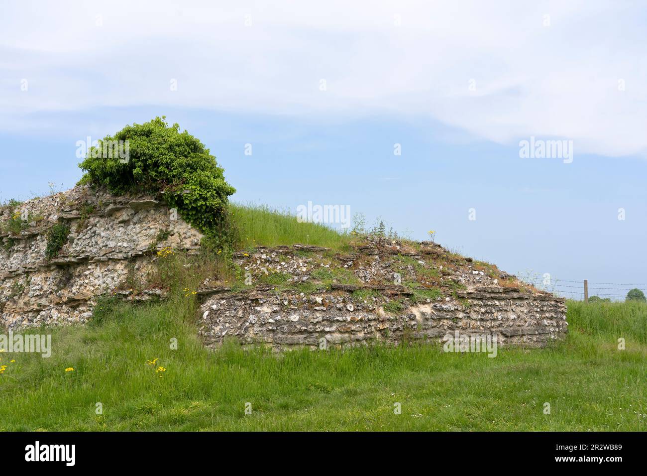 Part of the south gate of Silchester roman city with ruined walls made