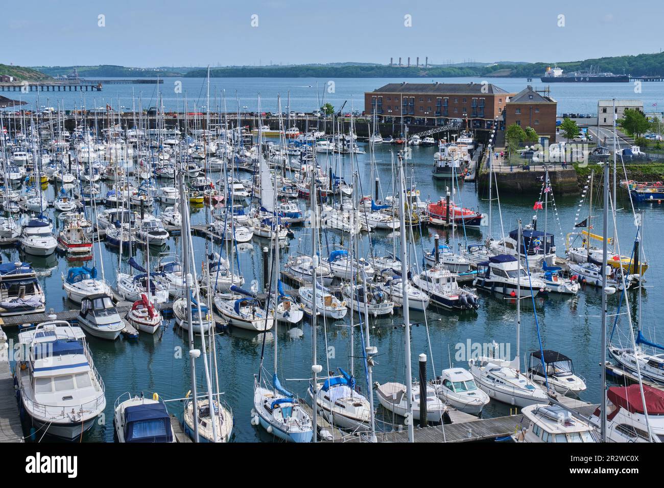 View across Milford Waterfront, Milford Haven, Pembrokeshire Stock Photo