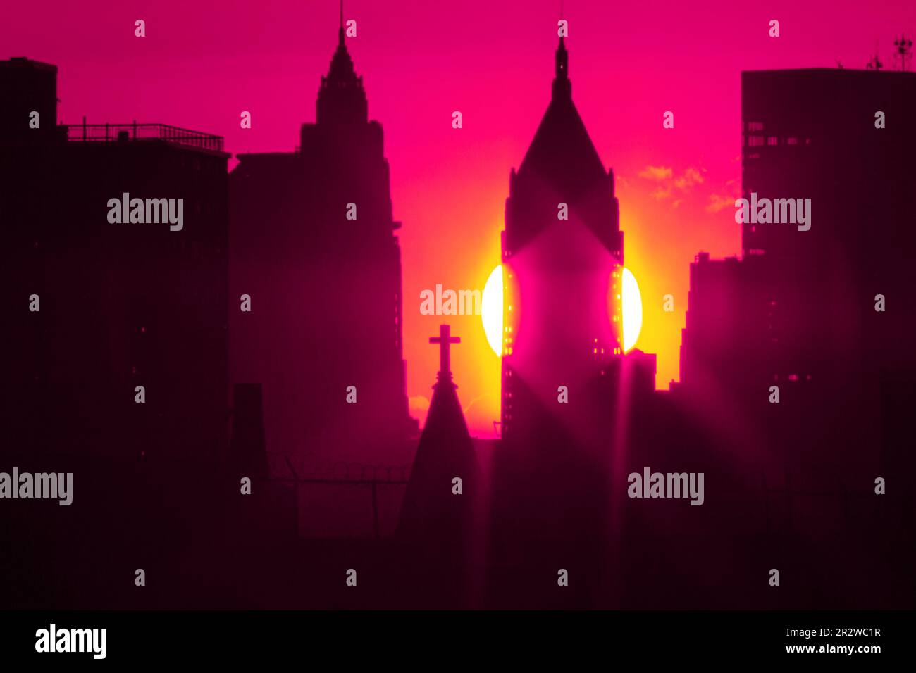 The sunset looking towards lower Manhattan from Williamsburg, Brooklyn