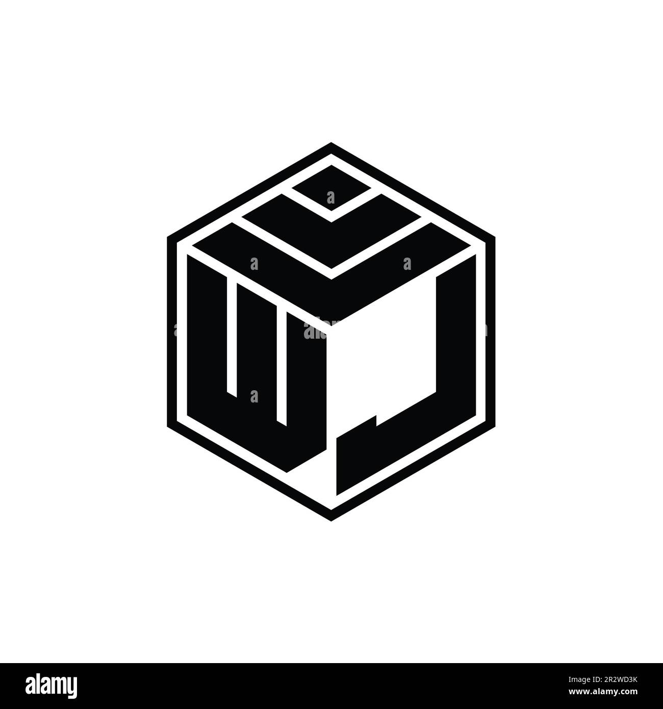 WJ Logo monogram with hexagon geometric shape isolated outline design ...