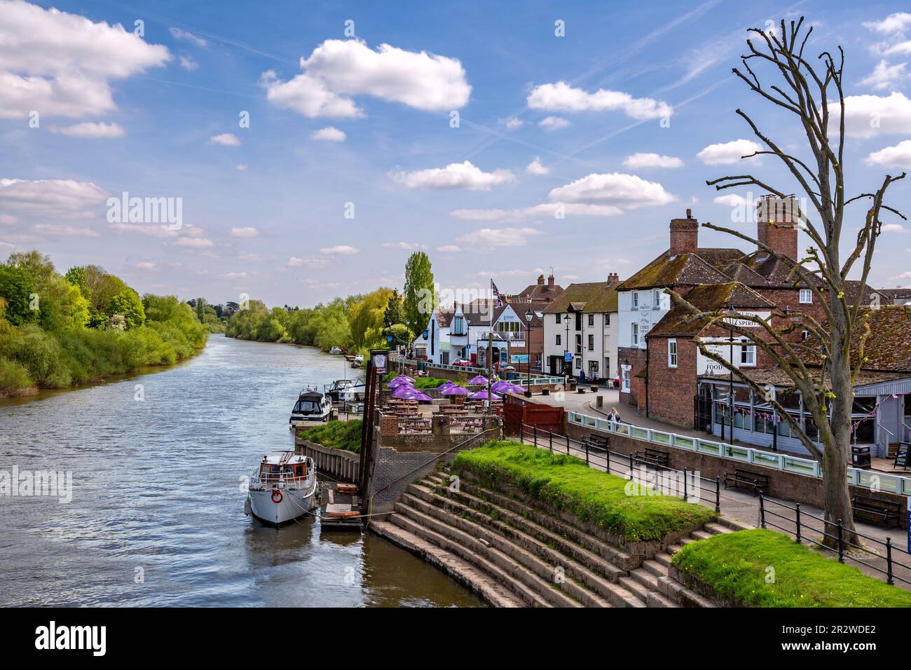 Scenic riverside landscape in Upton on Severn, Worcestershire, UK Stock