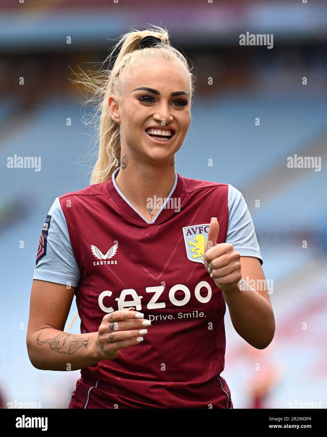 Birmingham, UK. 21st May 2023.   Alisha Lehmann of Aston Villa during the Women’s Super League match between Aston Villa and Liverpool at Villa Park in Birmingham on 21st May 2023. This image may only be used for Editorial purposes. Editorial use only.  Credit: Ashley Crowden/Alamy Live News Stock Photo