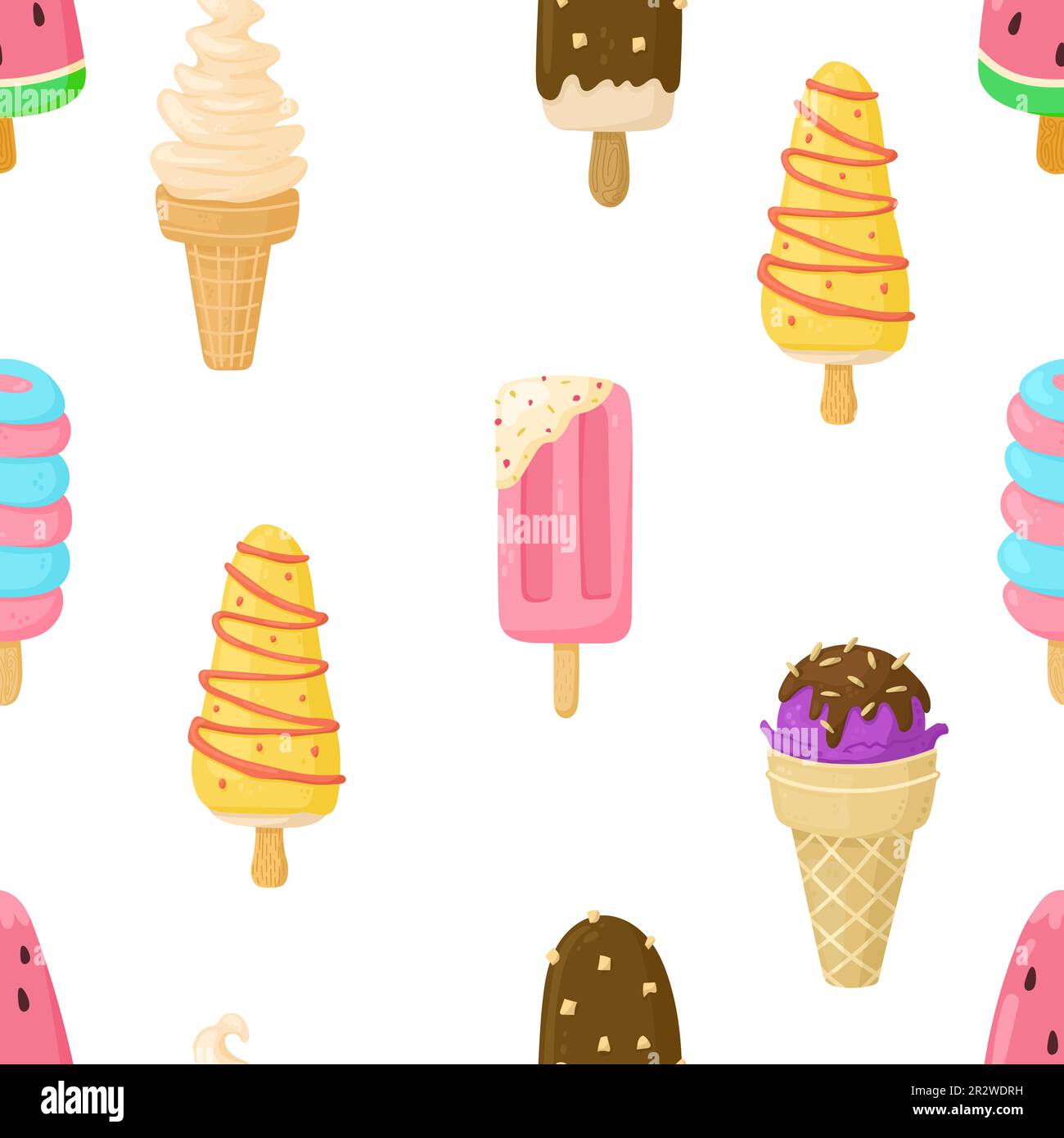 Ice cream pattern isolated on white. Vector seamless illustration Stock ...