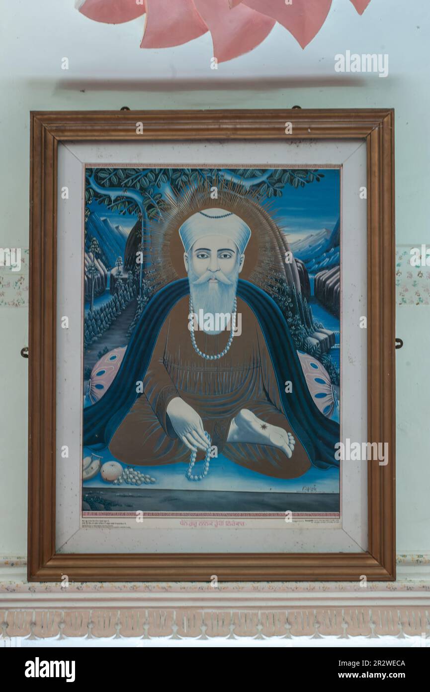 12 22 2010 Vintage Painting Of Gurunank Ji At Nanak Jhira Sahib Gurudwara, Bidar, Karnataka, India, Asia Stock Photo