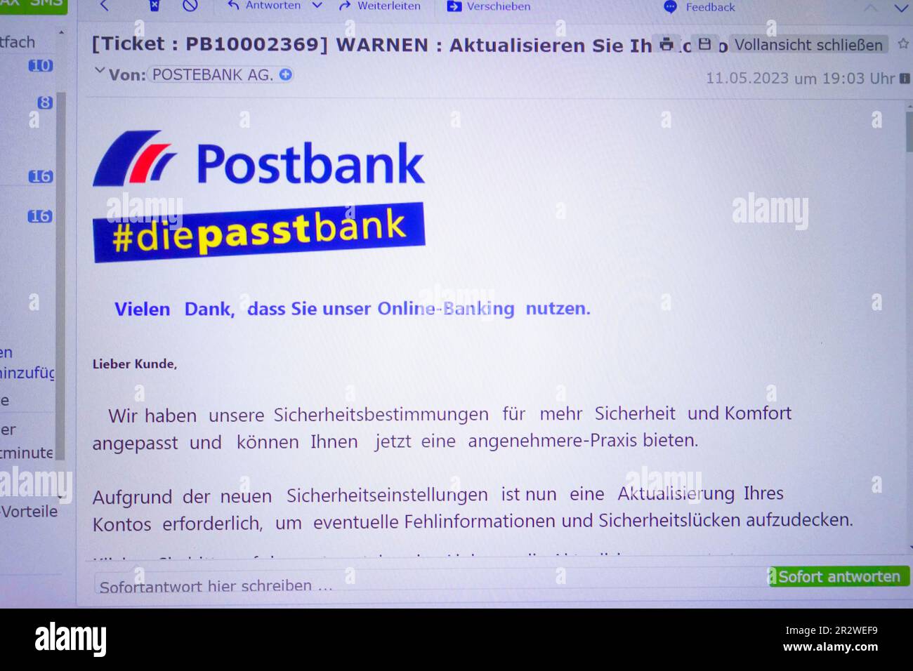 Fake mail of Postbank, spyware, Germany Stock Photo