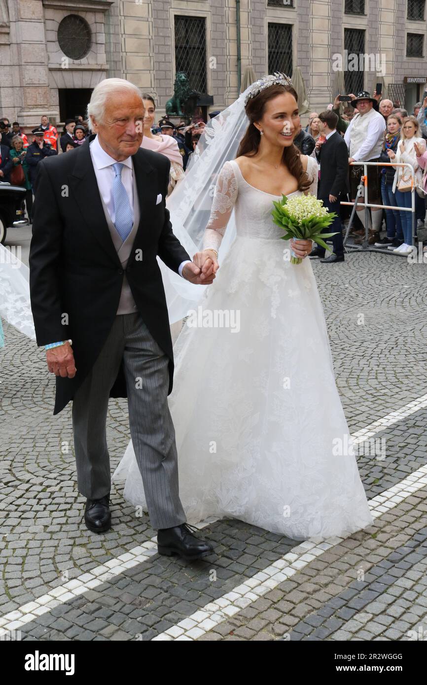 MUNICH, Germany - 20. MAY 2023: the Bride Sophie-Alexandra Princess of  Bavaria and father Theodorus Eveking arrive at the church - Prince Ludwig  von Bayern and his wife Sophie-Alexandra Princess of Bavaria
